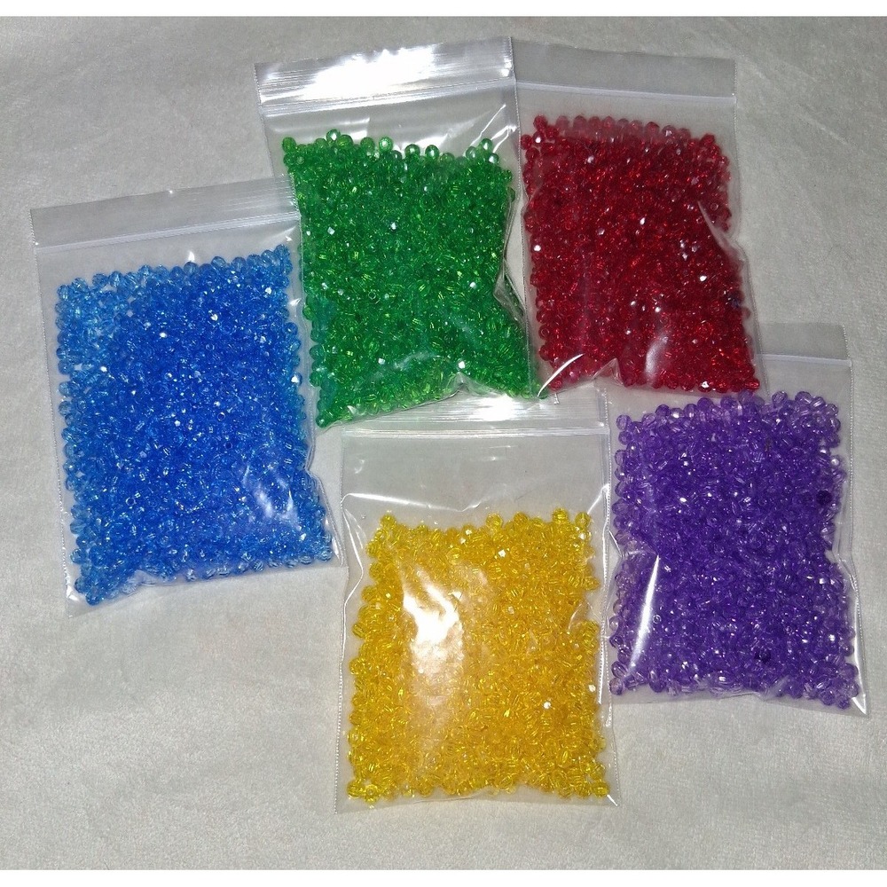 Lot of 5.3 Oz Faceted Acrylic Craft Beads Assorted Colors Red Green Blue Yellow